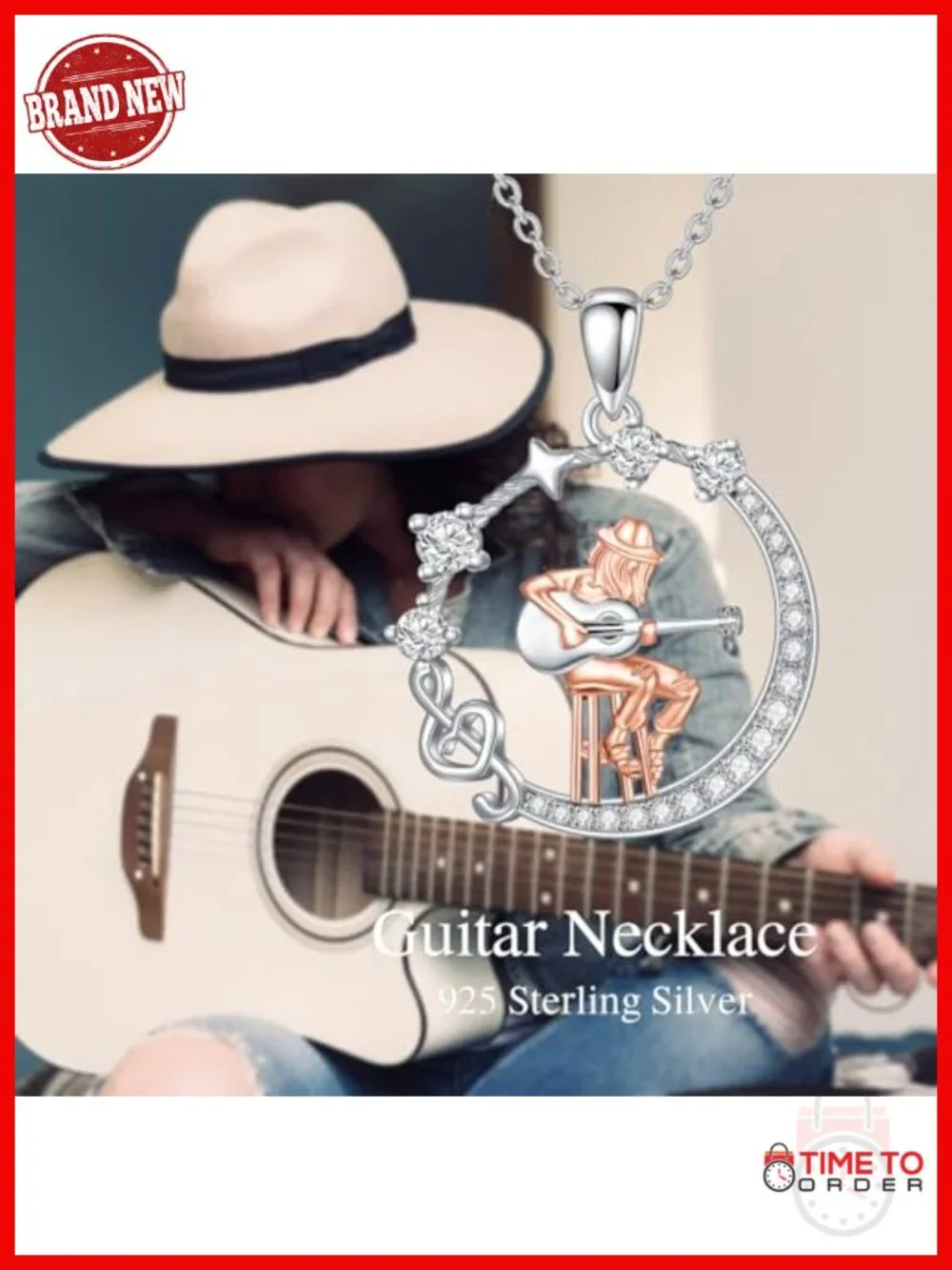 925 Sterling Silver Guitar Pendant Necklace Music Lover Gift